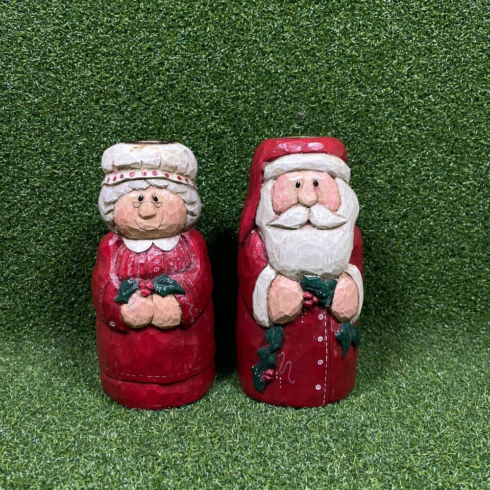 Eddie Walker Midwest of Cannon Falls Santa Mrs Claus Candle Holders Folk Art